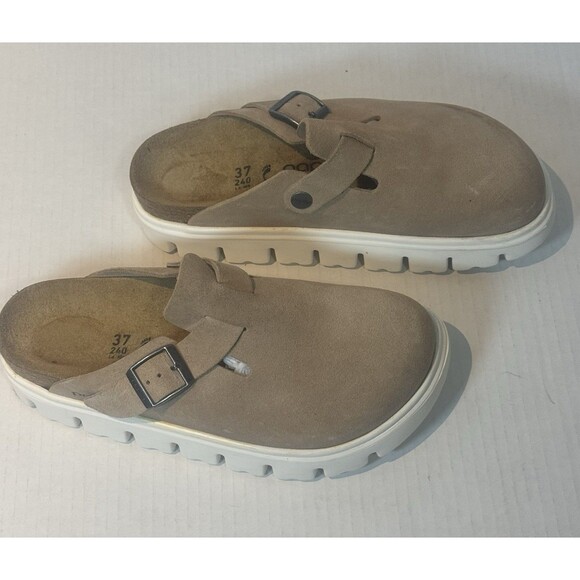 Birkenstock Papillio Boston Chunky Clogs Warm Sand Women's Sz 37 Suede Slip Ons - Picture 6 of 7